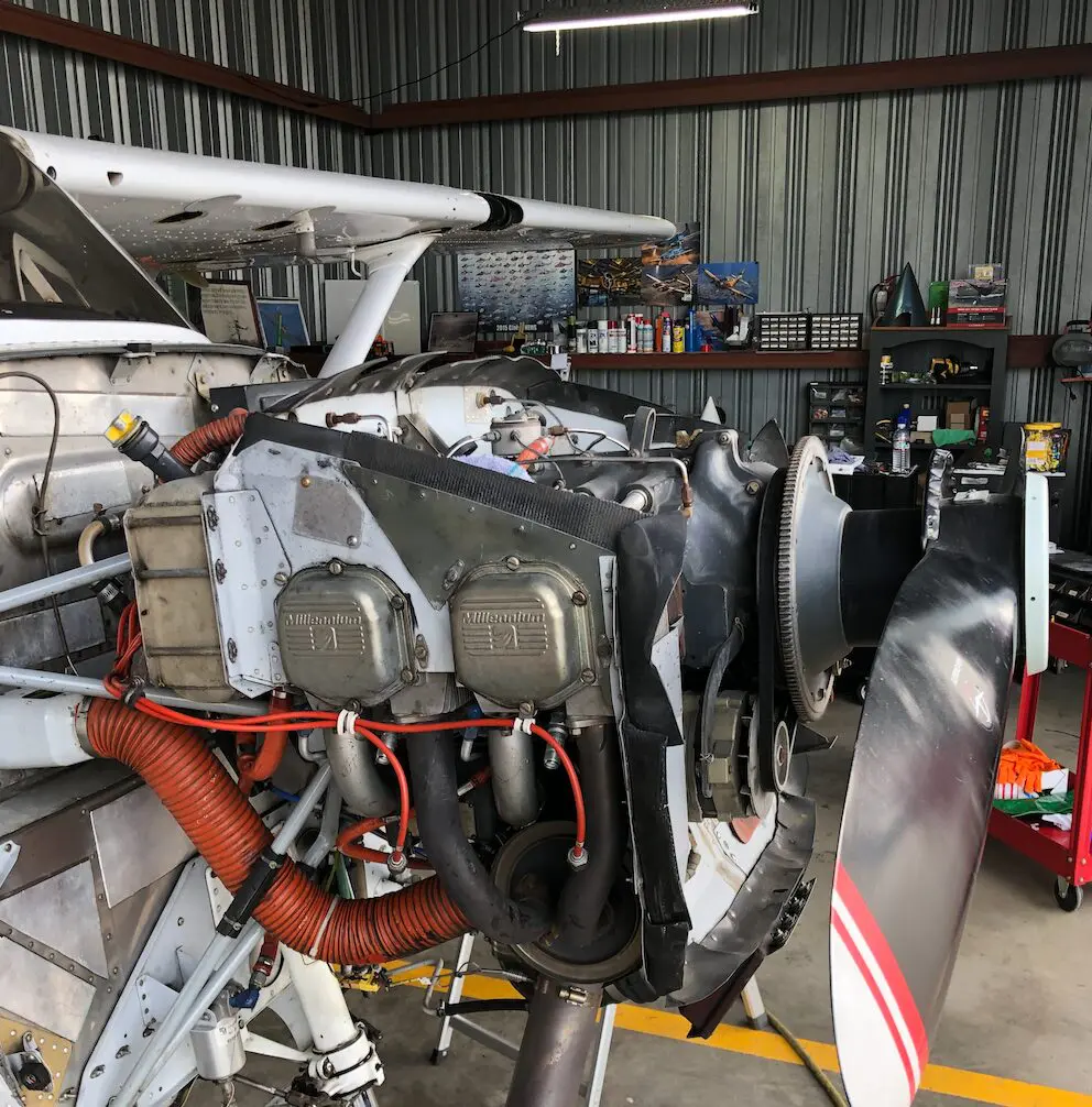 A plane in the middle of its repair process.