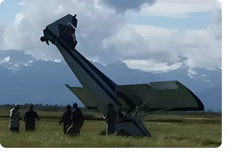 A plane that has been flipped over in the grass.